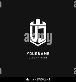 VJ monogram logo initial with crown and shield guard shape style vector graphic Stock Vector
