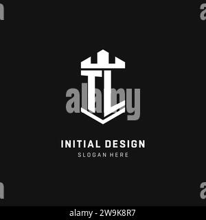 TL monogram logo initial with crown and shield guard shape style vector graphic Stock Vector