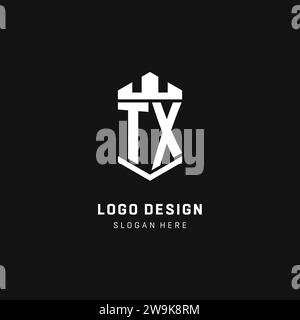 TX monogram logo initial with crown and shield guard shape style vector graphic Stock Vector