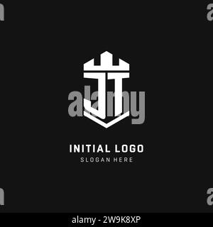 JT monogram logo initial with crown and shield guard shape style vector graphic Stock Vector