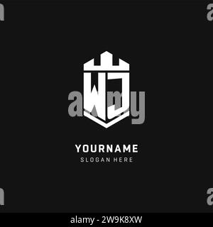 WJ monogram logo initial with crown and shield guard shape style vector graphic Stock Vector