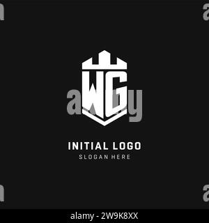 WG monogram logo initial with crown and shield guard shape style vector graphic Stock Vector