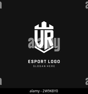 VR monogram logo initial with crown and shield guard shape style vector graphic Stock Vector