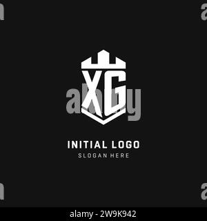 XG monogram logo initial with crown and shield guard shape style vector graphic Stock Vector