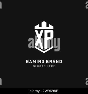 XP monogram logo initial with crown and shield guard shape style vector graphic Stock Vector