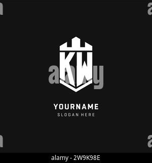 KW monogram logo initial with crown and shield guard shape style vector graphic Stock Vector