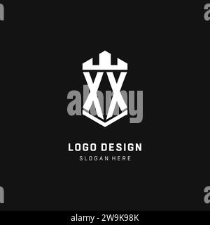 XX monogram logo initial with crown and shield guard shape style vector graphic Stock Vector