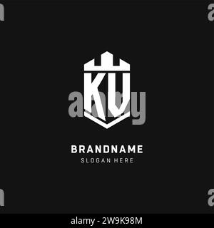 KV monogram logo initial with crown and shield guard shape style vector graphic Stock Vector