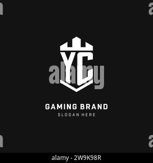 YC monogram logo initial with crown and shield guard shape style vector graphic Stock Vector