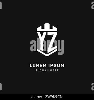 YZ monogram logo initial with crown and shield guard shape style vector graphic Stock Vector