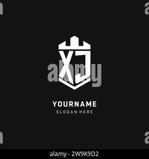 XJ monogram logo initial with crown and shield guard shape style vector graphic Stock Vector