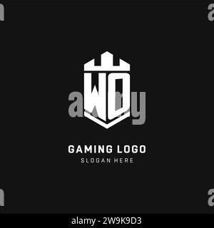 WO monogram logo initial with crown and shield guard shape style vector graphic Stock Vector