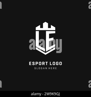 LE monogram logo initial with crown and shield guard shape style vector graphic Stock Vector