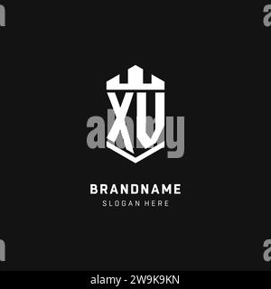 XV monogram logo initial with crown and shield guard shape style vector graphic Stock Vector