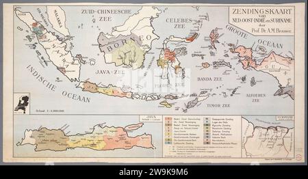 Zendingskaart van Ned OostIndi en Suriname - Universiteitsbibliotheek VU. Stock Photo