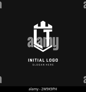 LT monogram logo initial with crown and shield guard shape style vector graphic Stock Vector