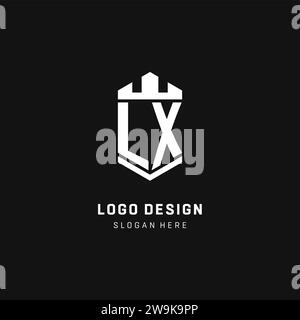 LX monogram logo initial with crown and shield guard shape style vector graphic Stock Vector