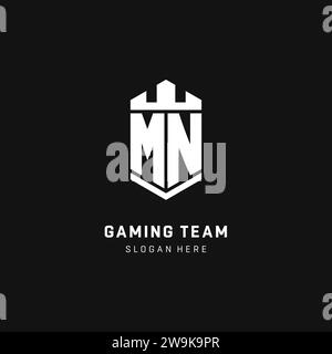 MN monogram logo initial with crown and shield guard shape style vector graphic Stock Vector