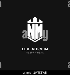 NM monogram logo initial with crown and shield guard shape style vector graphic Stock Vector