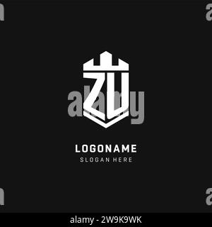 ZU monogram logo initial with crown and shield guard shape style vector graphic Stock Vector