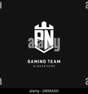 PN monogram logo initial with crown and shield guard shape style vector graphic Stock Vector