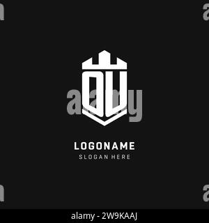 OU monogram logo initial with crown and shield guard shape style vector graphic Stock Vector