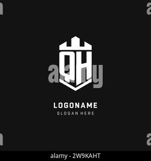 QH monogram logo initial with crown and shield guard shape style vector graphic Stock Vector