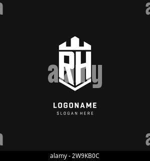 RH monogram logo initial with crown and shield guard shape style vector graphic Stock Vector