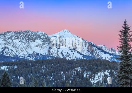 pre-dawn sky over sacagawea peak in the bridger mountains in winter near bozeman, montana Stock Photo