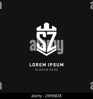 SZ monogram logo initial with crown and shield guard shape style vector graphic Stock Vector