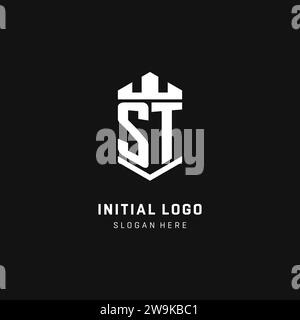 ST monogram logo initial with crown and shield guard shape style vector graphic Stock Vector