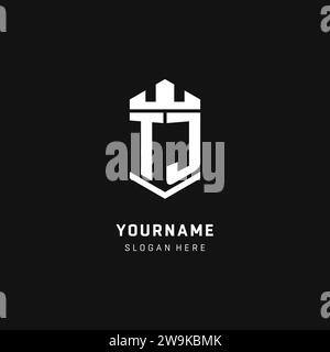 TJ monogram logo initial with crown and shield guard shape style vector graphic Stock Vector