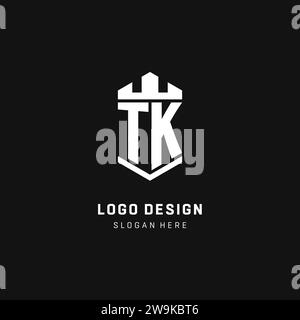 TK monogram logo initial with crown and shield guard shape style vector graphic Stock Vector