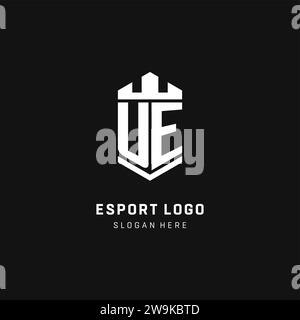 UE monogram logo initial with crown and shield guard shape style vector graphic Stock Vector