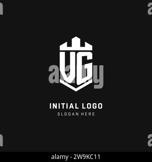 VG monogram logo initial with crown and shield guard shape style vector graphic Stock Vector