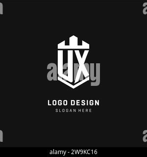 UX monogram logo initial with crown and shield guard shape style vector graphic Stock Vector