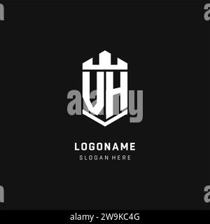 VH monogram logo initial with crown and shield guard shape style vector graphic Stock Vector