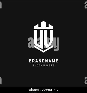 UV monogram logo initial with crown and shield guard shape style vector graphic Stock Vector