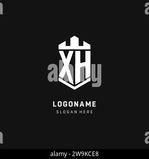 XH monogram logo initial with crown and shield guard shape style vector graphic Stock Vector