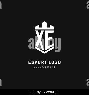 XE monogram logo initial with crown and shield guard shape style vector graphic Stock Vector
