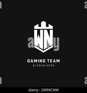 WN monogram logo initial with crown and shield guard shape style vector graphic Stock Vector
