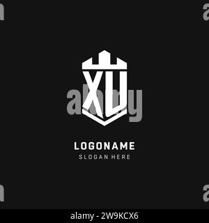 XU monogram logo initial with crown and shield guard shape style vector graphic Stock Vector