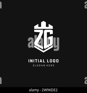 ZG monogram logo initial with crown and shield guard shape style vector graphic Stock Vector