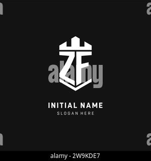 ZF monogram logo initial with crown and shield guard shape style vector graphic Stock Vector
