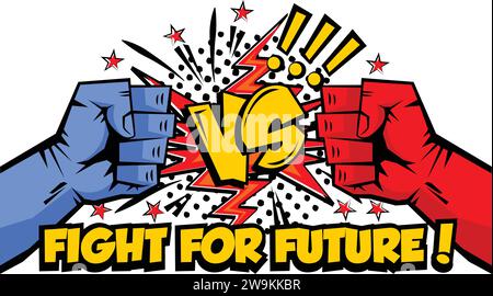 Fight between blue and red fists. War between good and evil. Presidential elections, Democrats versus Republicans. Vector on transparent background Stock Vector