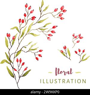 Vector watercolor floral illustration leaves and buds for design and cards Stock Vector