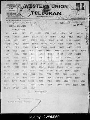 Zimmermann Telegram as Received by the German Ambassador to Mexico Stock Photo
