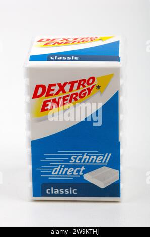 HUETTENBERG, HESSE, GERMANY - 2023-12-28: DEXTRO ENERGY Classic Glucose Dextro Energy Magnesium isolated on white background. Stock Photo