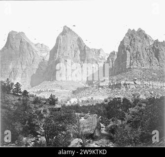 Zion National Park. The Three Patriarchs on the West side of Zion Canyon. Stock Photo