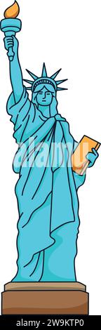 Cartoon blue flat drawing of the STATUE OF LIBERTY, NEW YORK CITY Stock Vector